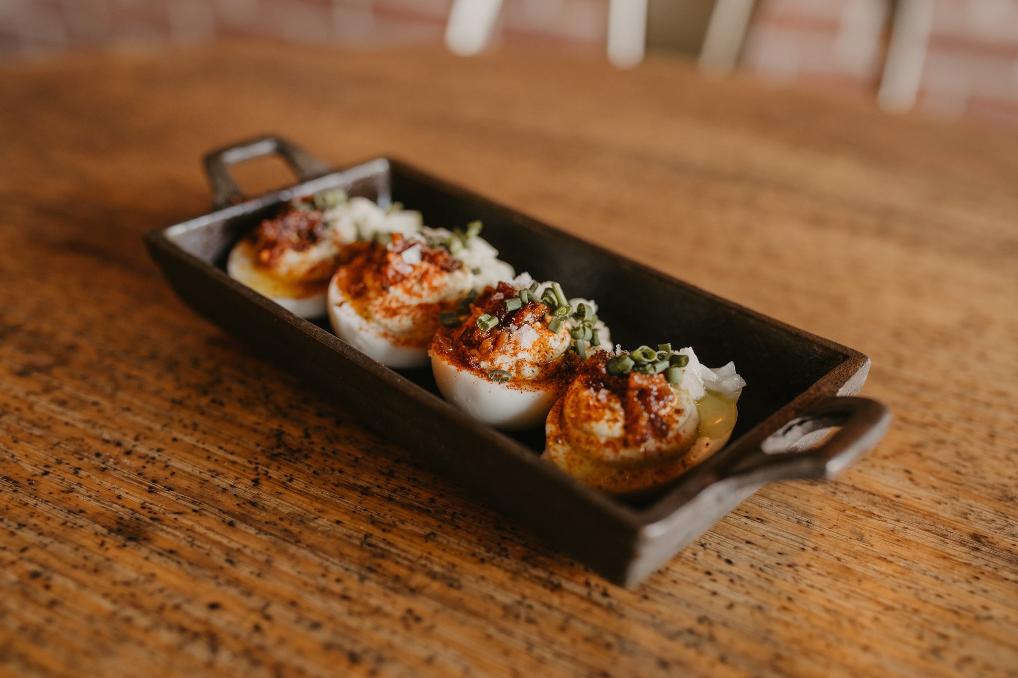 Spicy Deviled Eggs with our Red Chili Paste